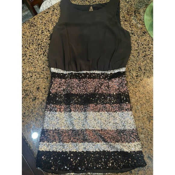 Small Andree Blue sequin party cocktail dress black silver gold homecoming - Picture 1 of 12
